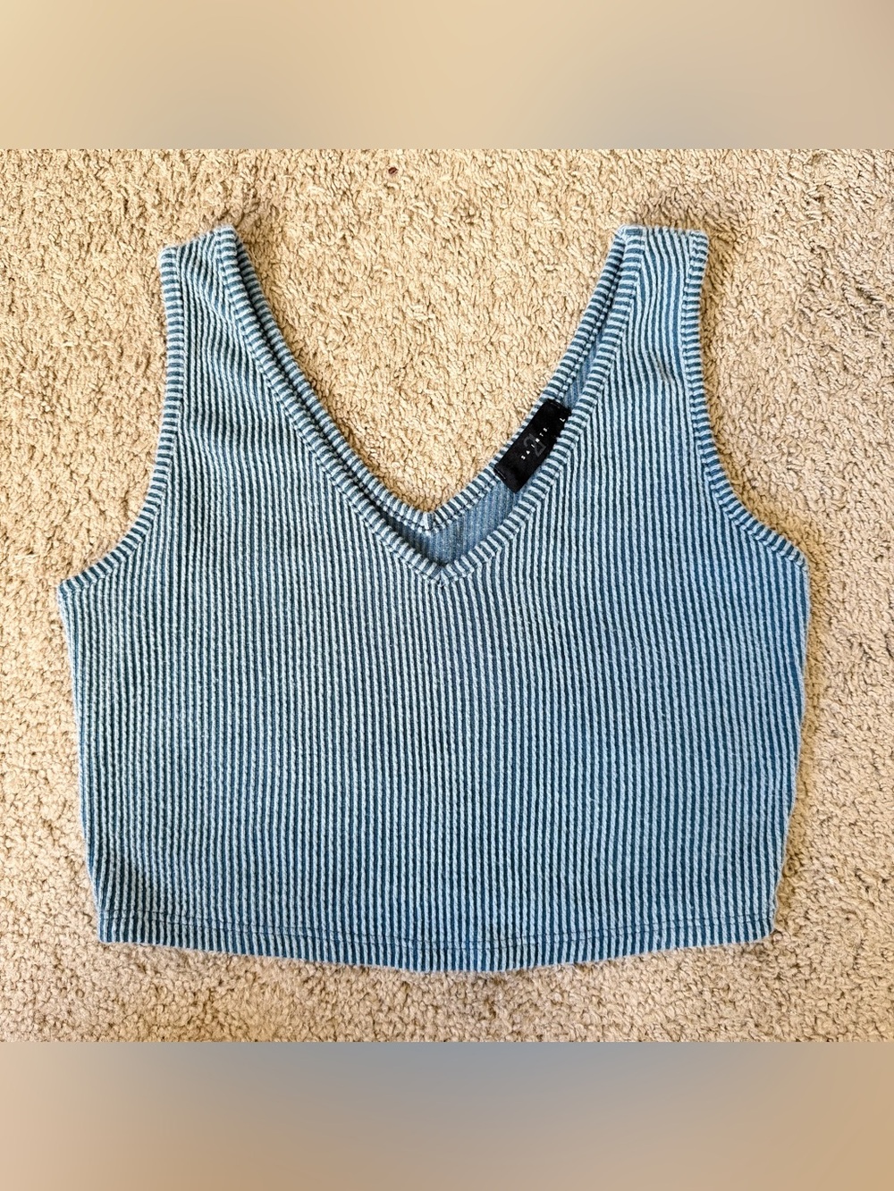 21 Saints Blue V Neck Ribbed V Neck Crop Top